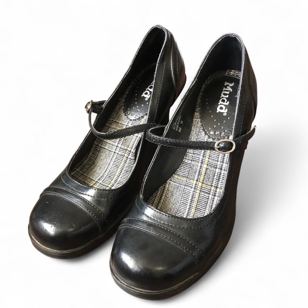 MUDD Black Mary Jane Preppy Academia Goth Schoolgirl chunky platform pumps heels - Picture 3 of 8